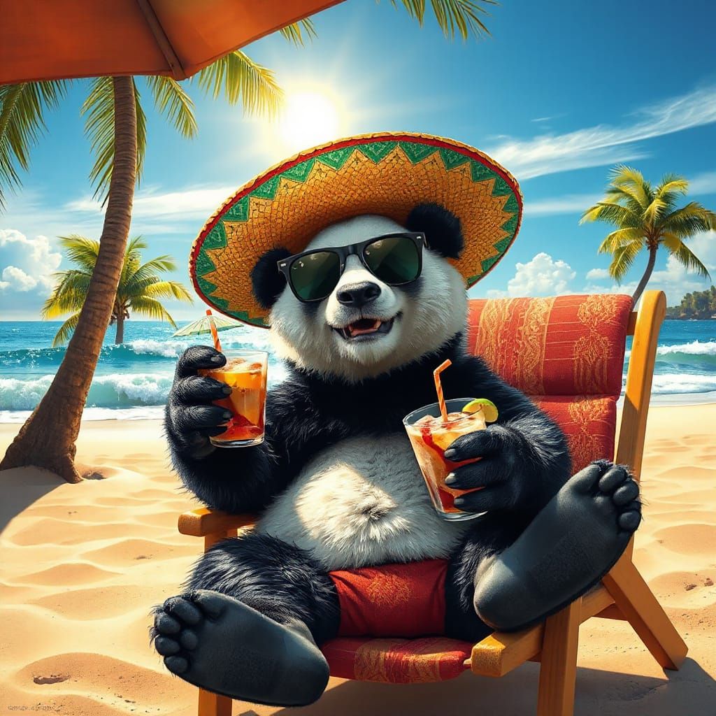 Panda Relaxation on a Mexican Beach