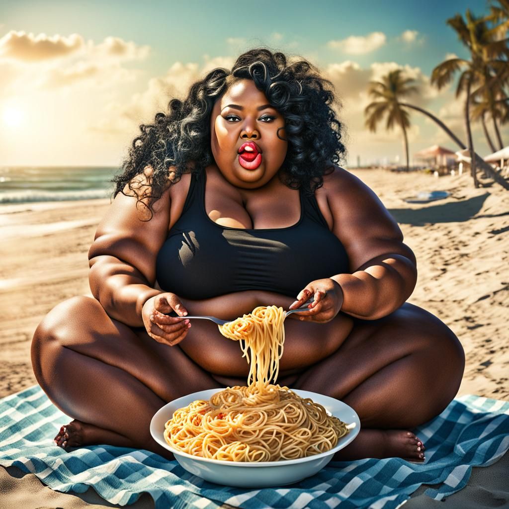 Joyful Black Woman at Beach: Fantasy Art