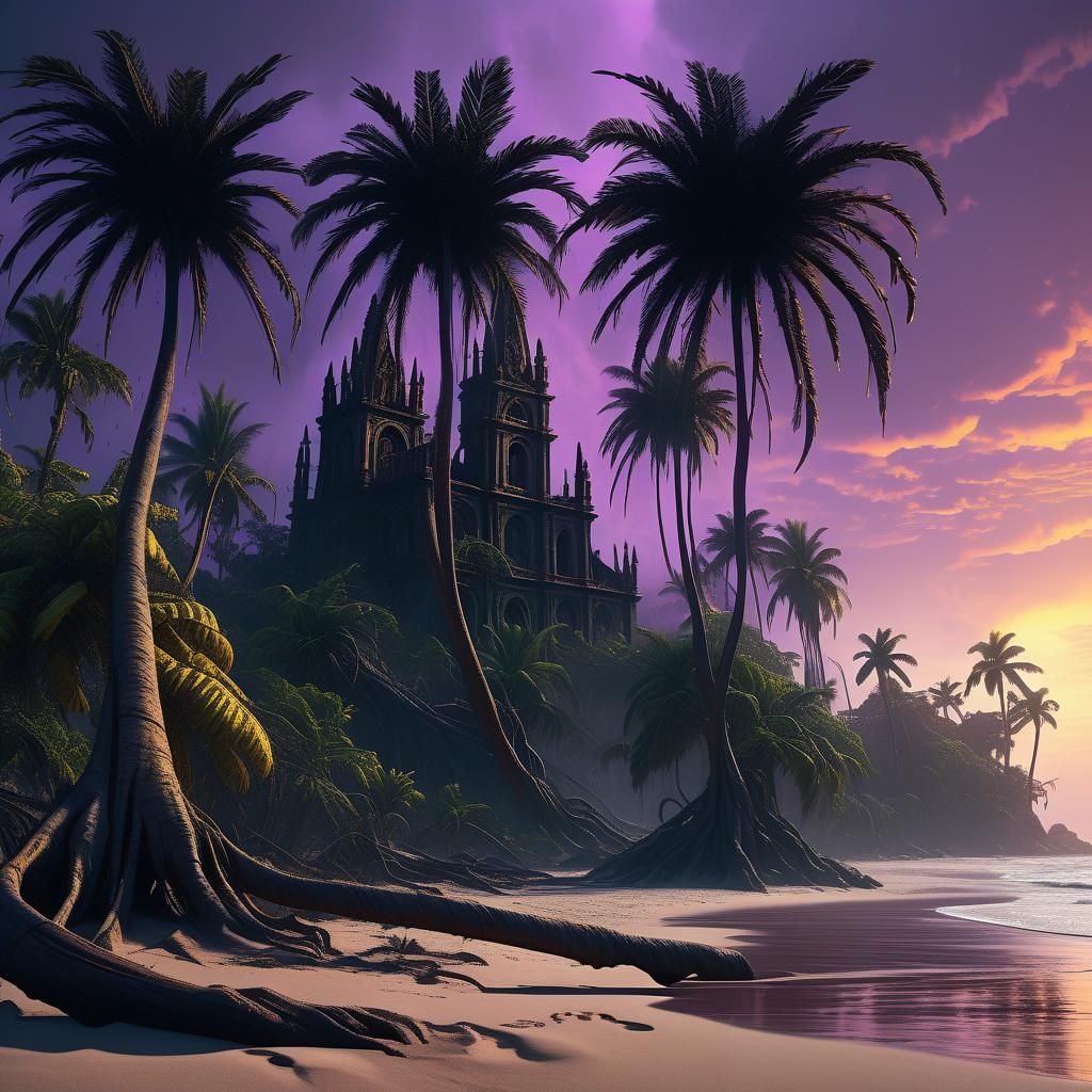 Gothic Tropical Island in Dark Fantasy Style