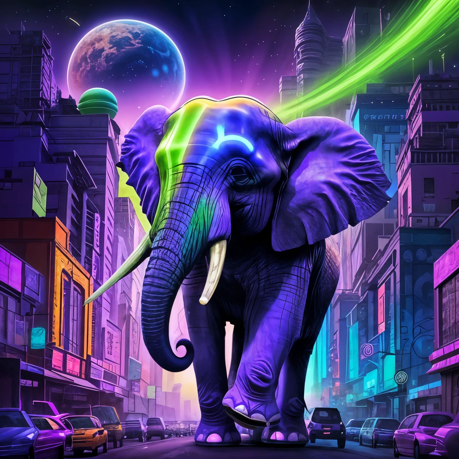 Ethereal Cosmic Metropolis in Vibrant Purple Hues