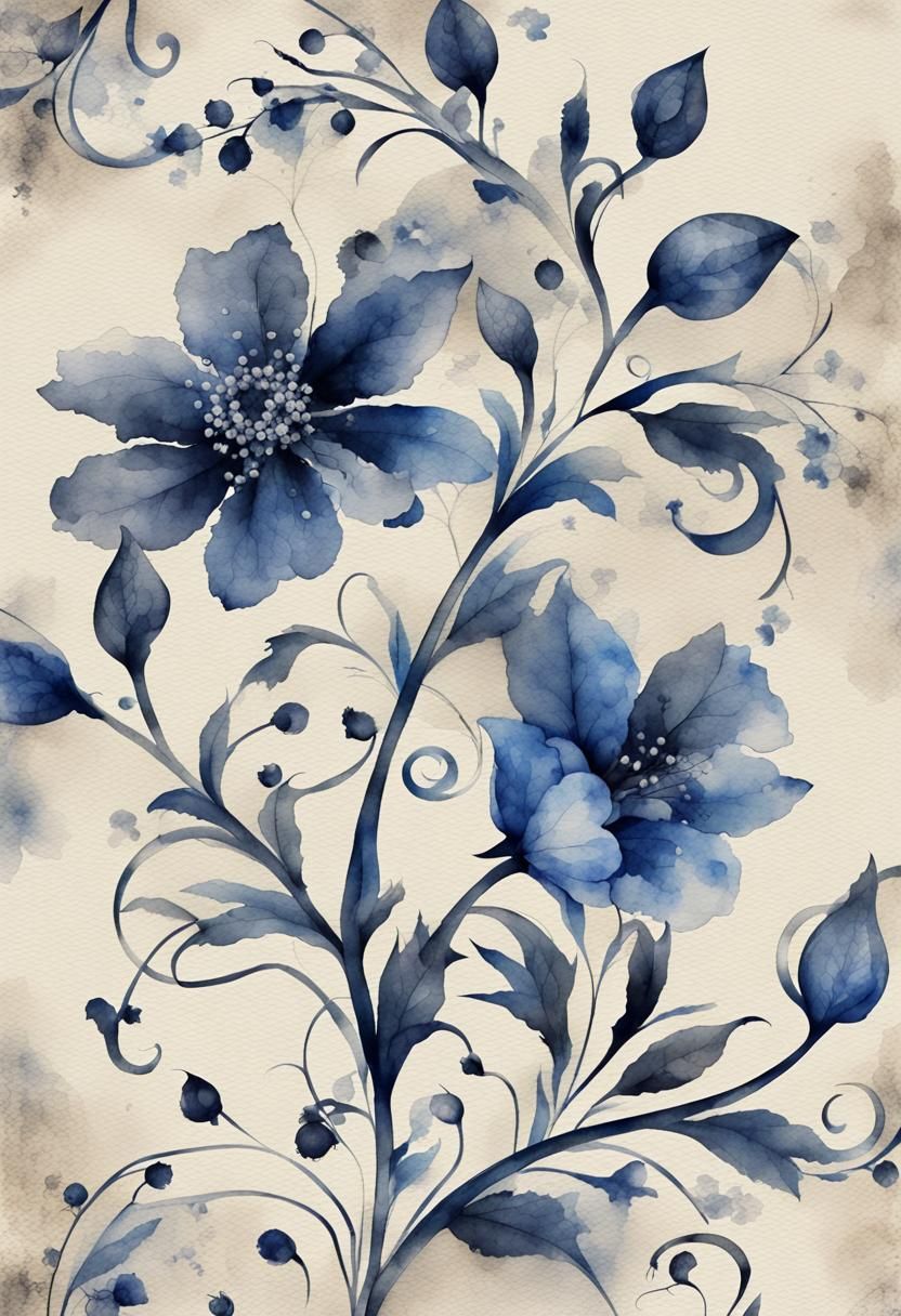 Monochrome Blue Vintage Floral Stationery Design