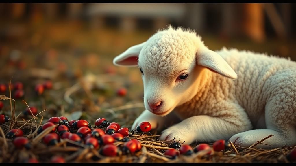 Lamb and Ladybugs: A Cozy Cinematic Scene