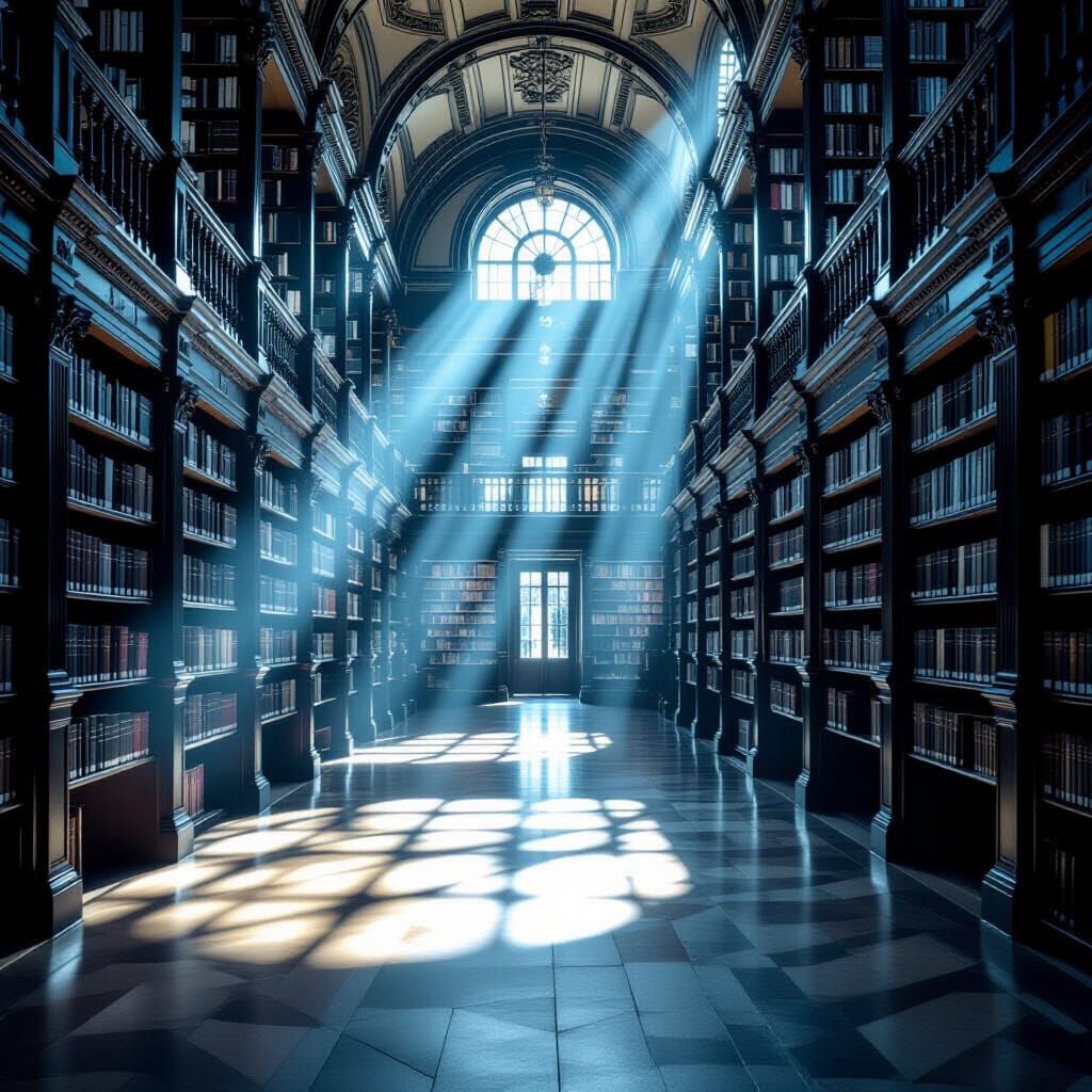 Ethereal Light in a Grand, Empty Library