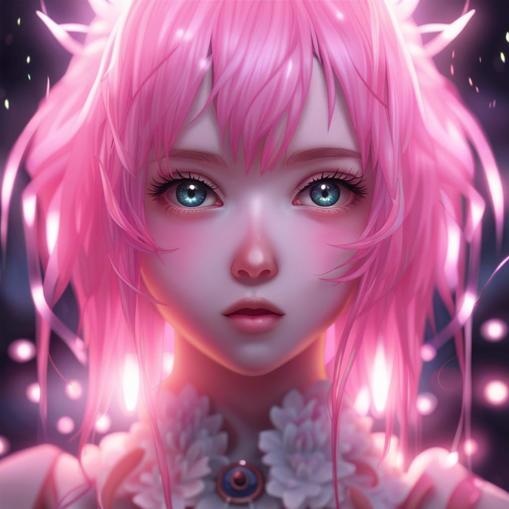 Anime Girl with Pink Hair in Studio Ghibli Style