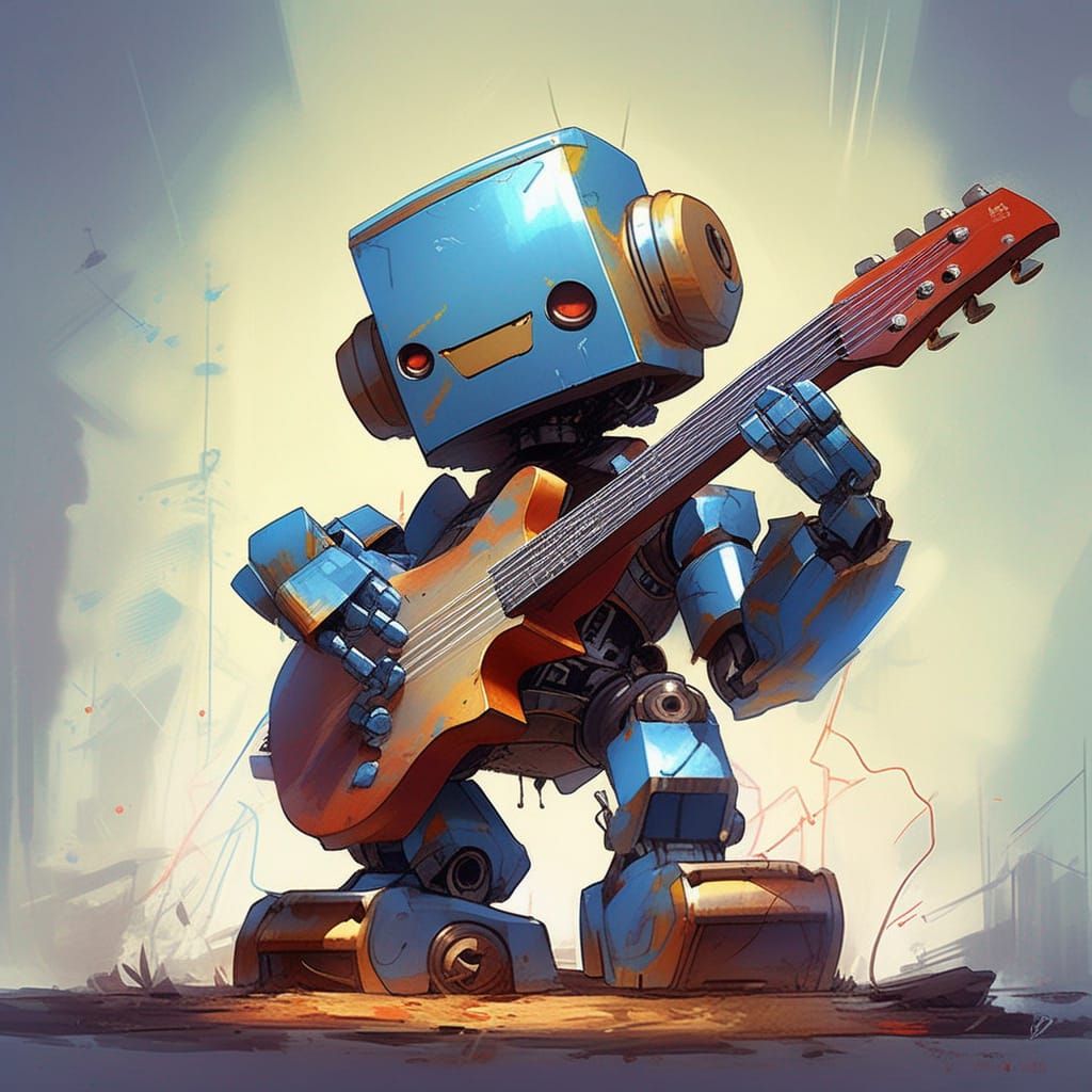 Chibi Mecha Robot Guitar Solo Digital Illustration