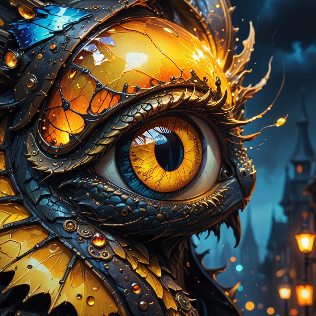 Dragon Eye and Butterfly Wing in Macro Steampunk