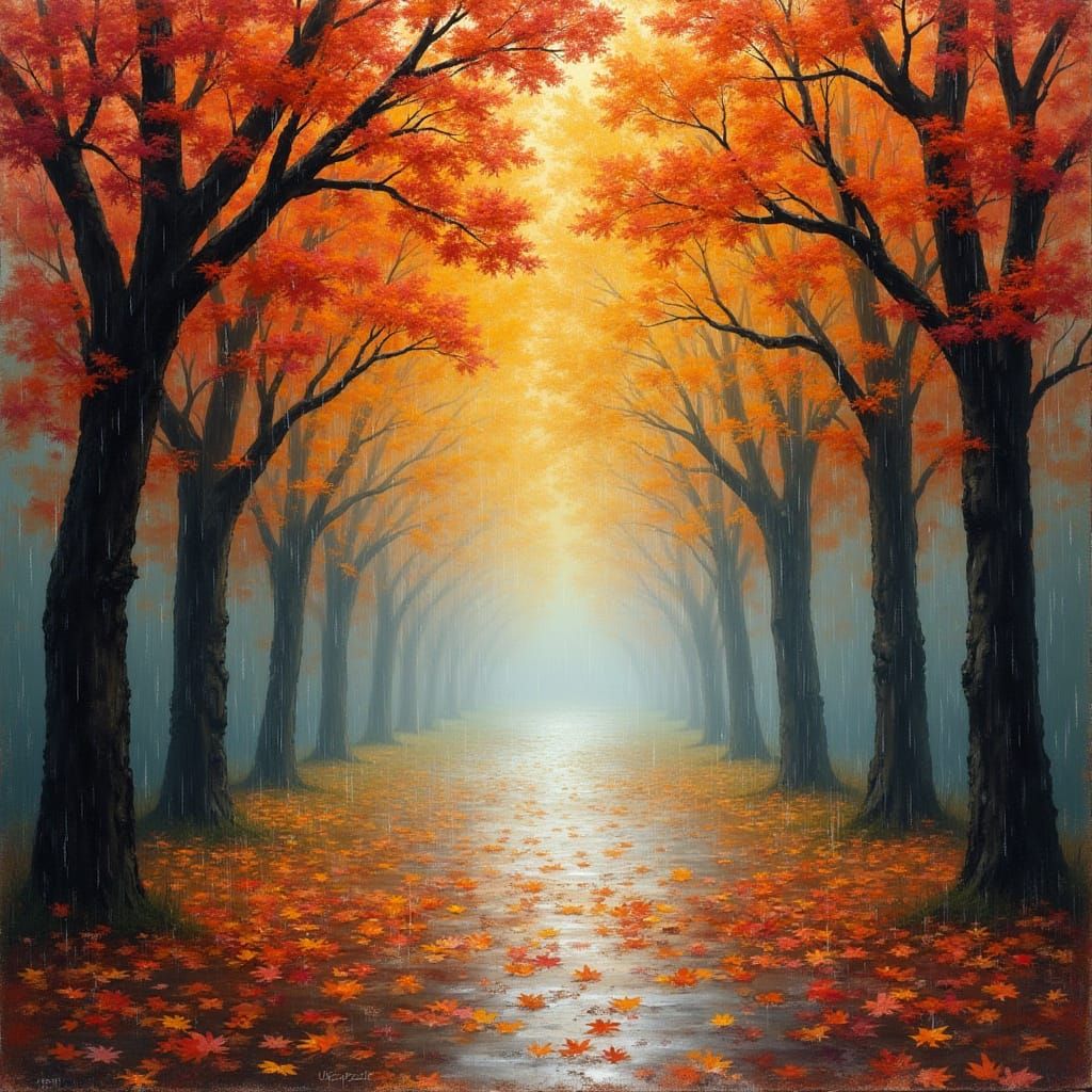Melancholic Autumn Rain with Ethereal Sunlight
