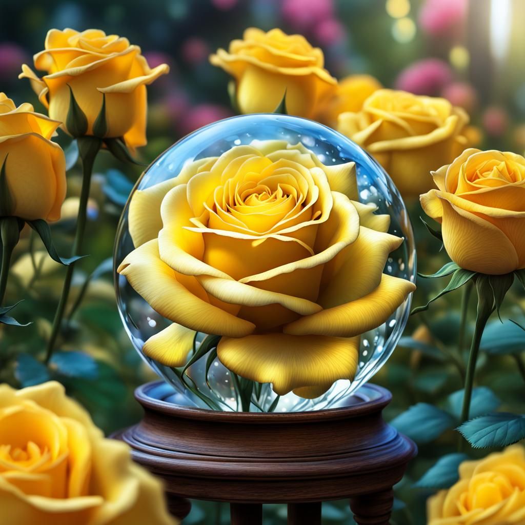Perfect Yellow Rose in Crystal Ball: Hyperrealistic Splash A...
