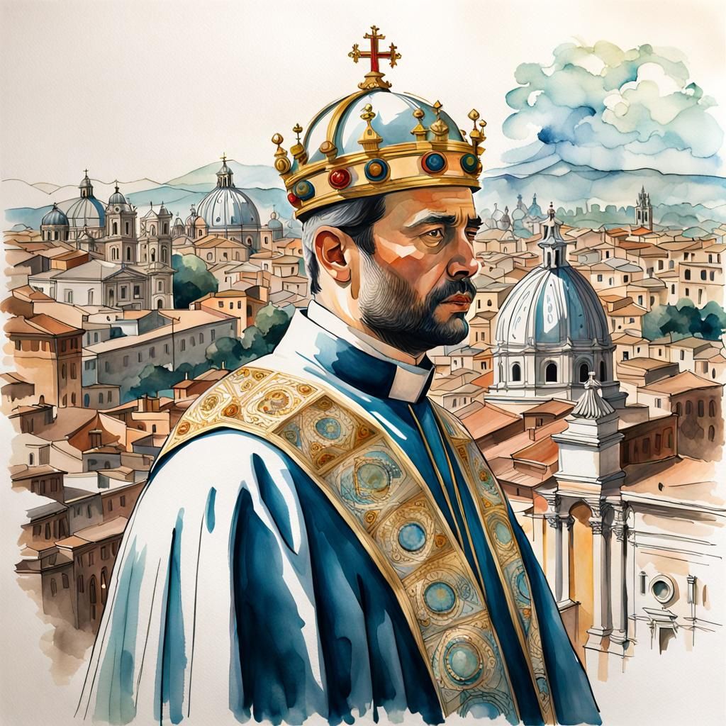 Surreal Double Exposure: Priest, Tiara, and Rome