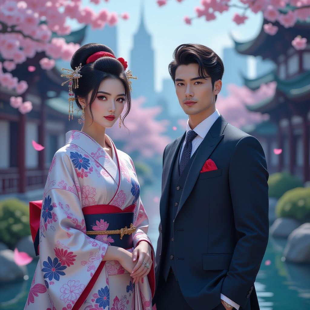 High Fashion Double Exposure: Yae Miko Inspired Fusion