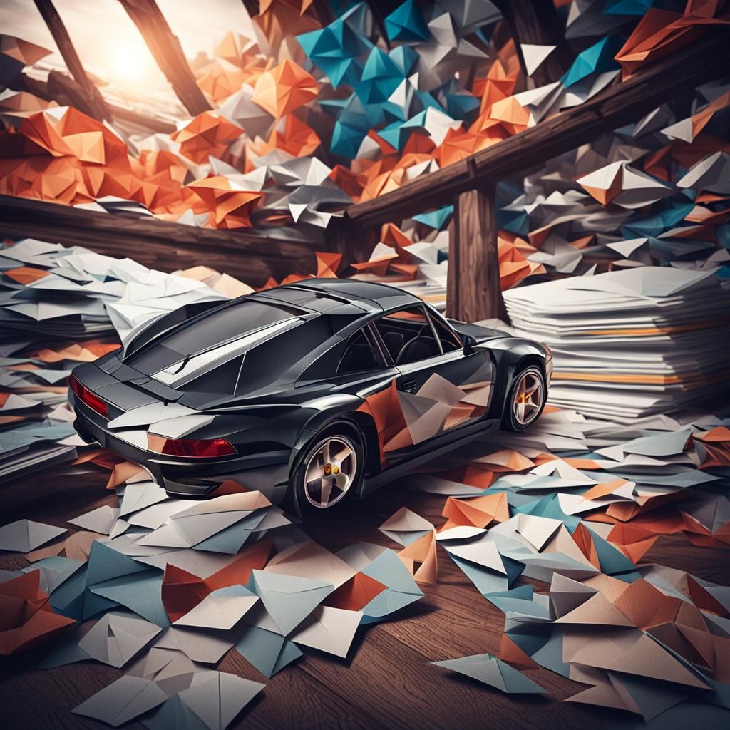 Origami Porsche Papercraft in Soft Focus