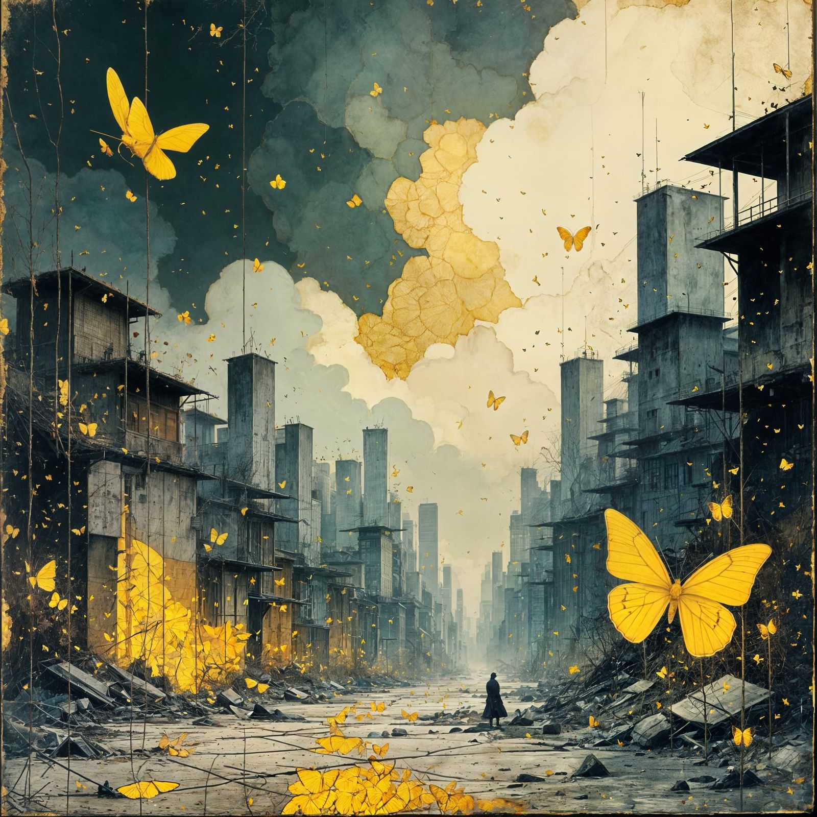 Yellow Butterflies Emerge from Chaos: Divine Oil Painting