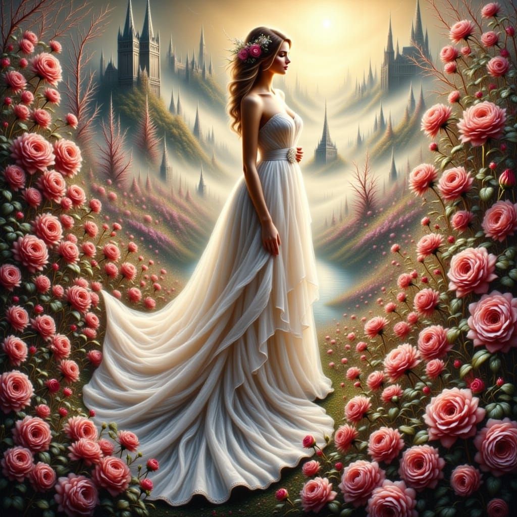 Serene Woman with Roses in Airbrushed Style