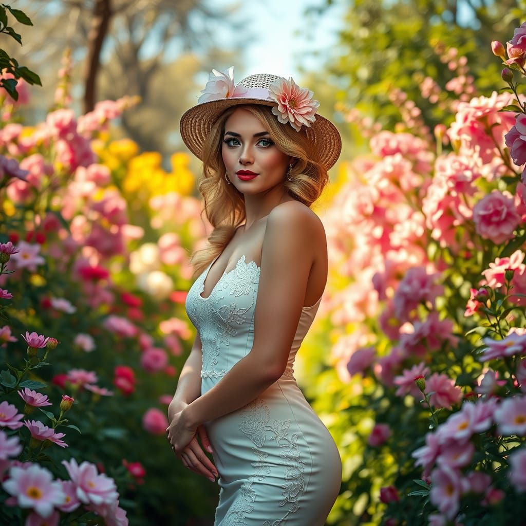 Elegant Spring Pin-Up in Art Nouveau Style