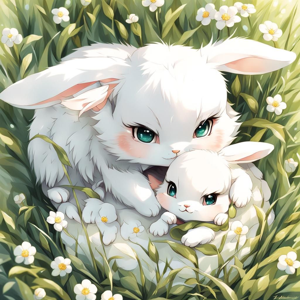 Cute Baby Bunny in Anime Art Style