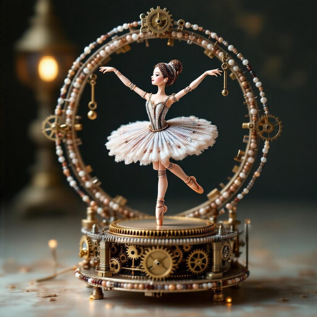 Beaded Ballerina Music Box in Steampunk CGI Style