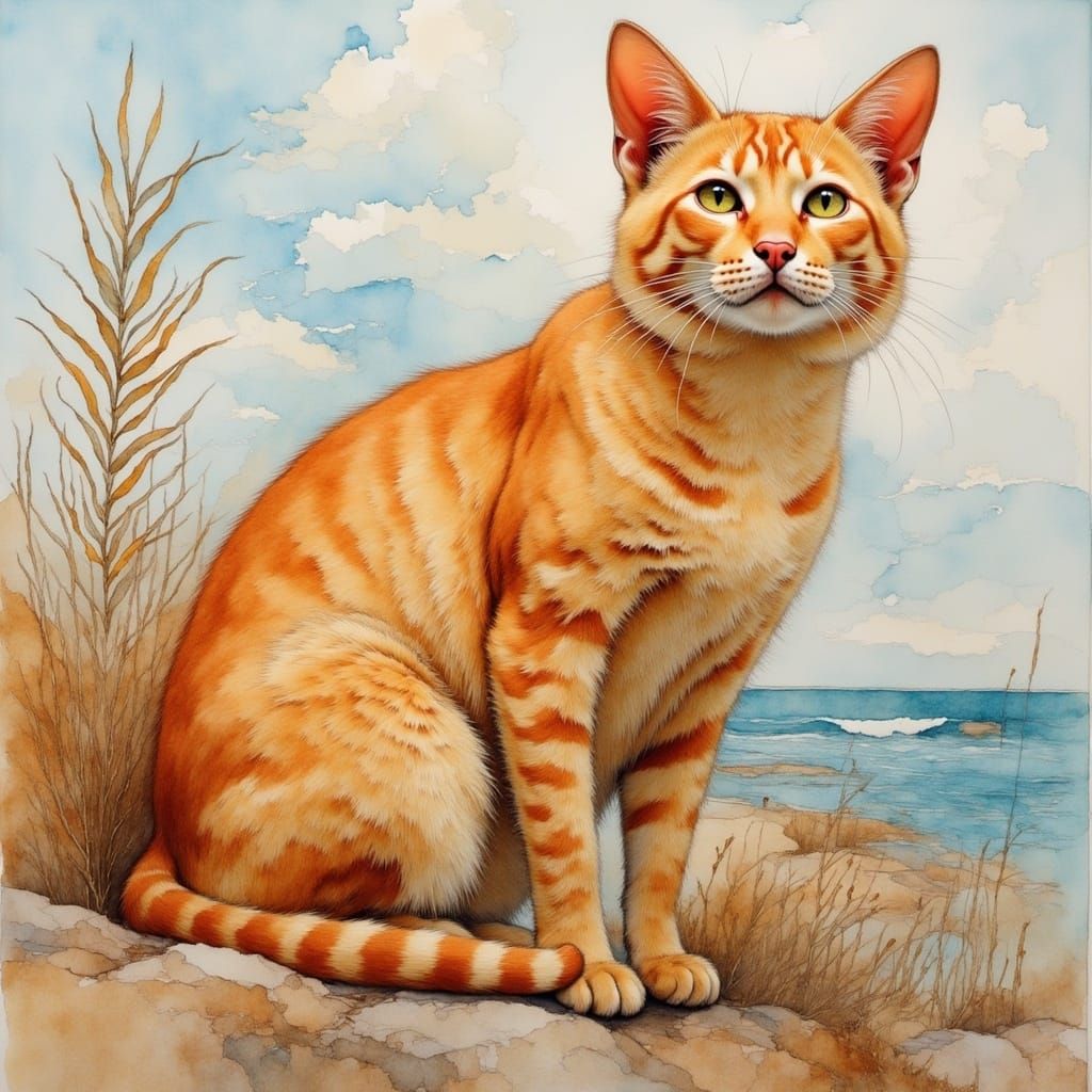 Vibrant Orange Cat in Watercolor