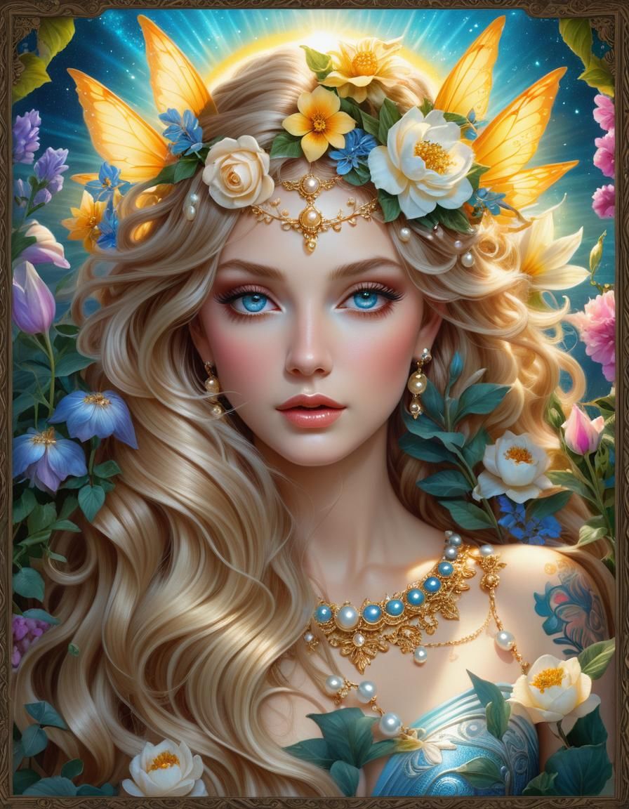 Beautiful Fairy Woman with Summer Goddess Tattoos