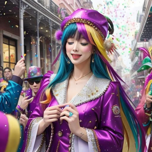 Festive Mardi Gras Parade in Confetti Rain