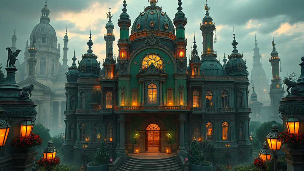 Futuristic Baroque Emerald City Digital Masterpiece