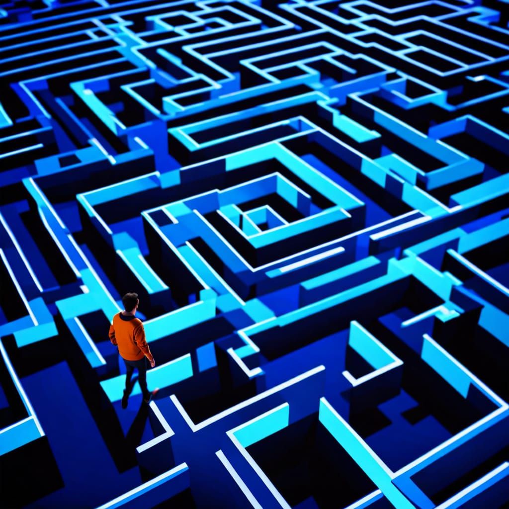 Navigating a Maze in Vibrant Digital Art