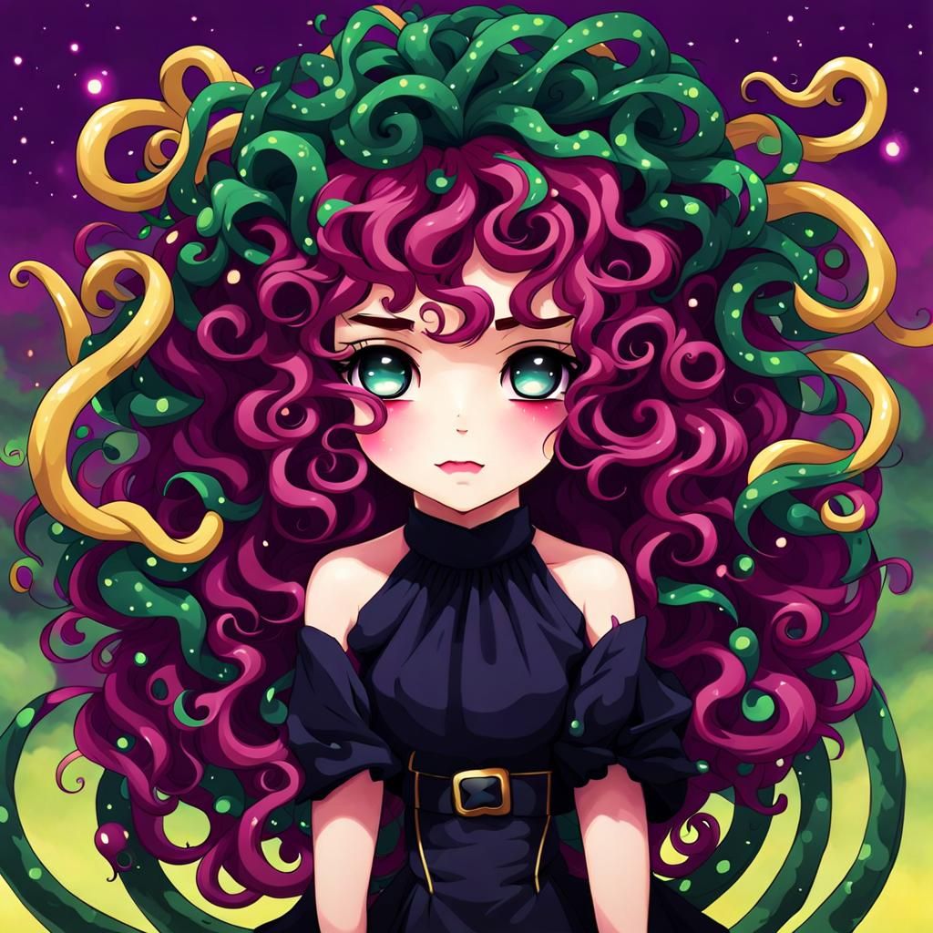 Chibi Medusa in Anime Acrylic Art Style