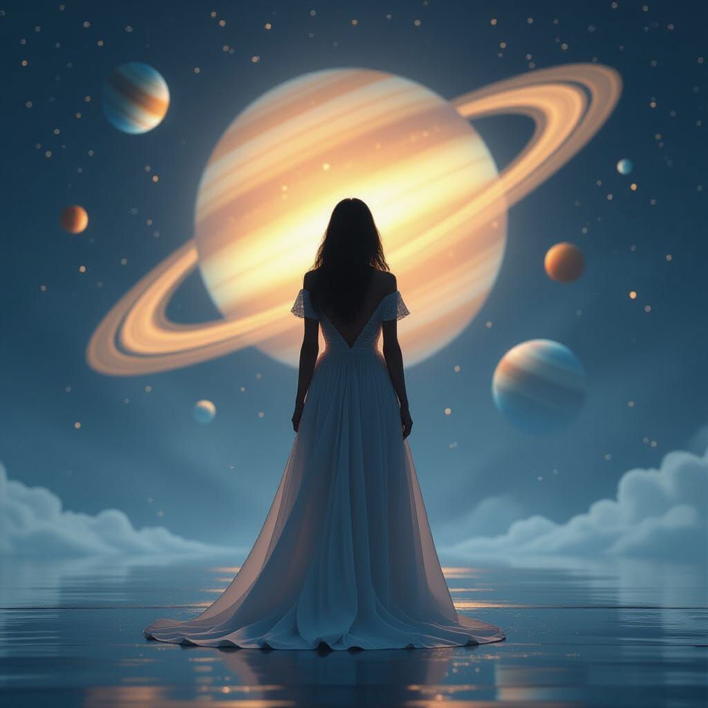 Celestial Ballet: Figure in Flowing Gown on Stage