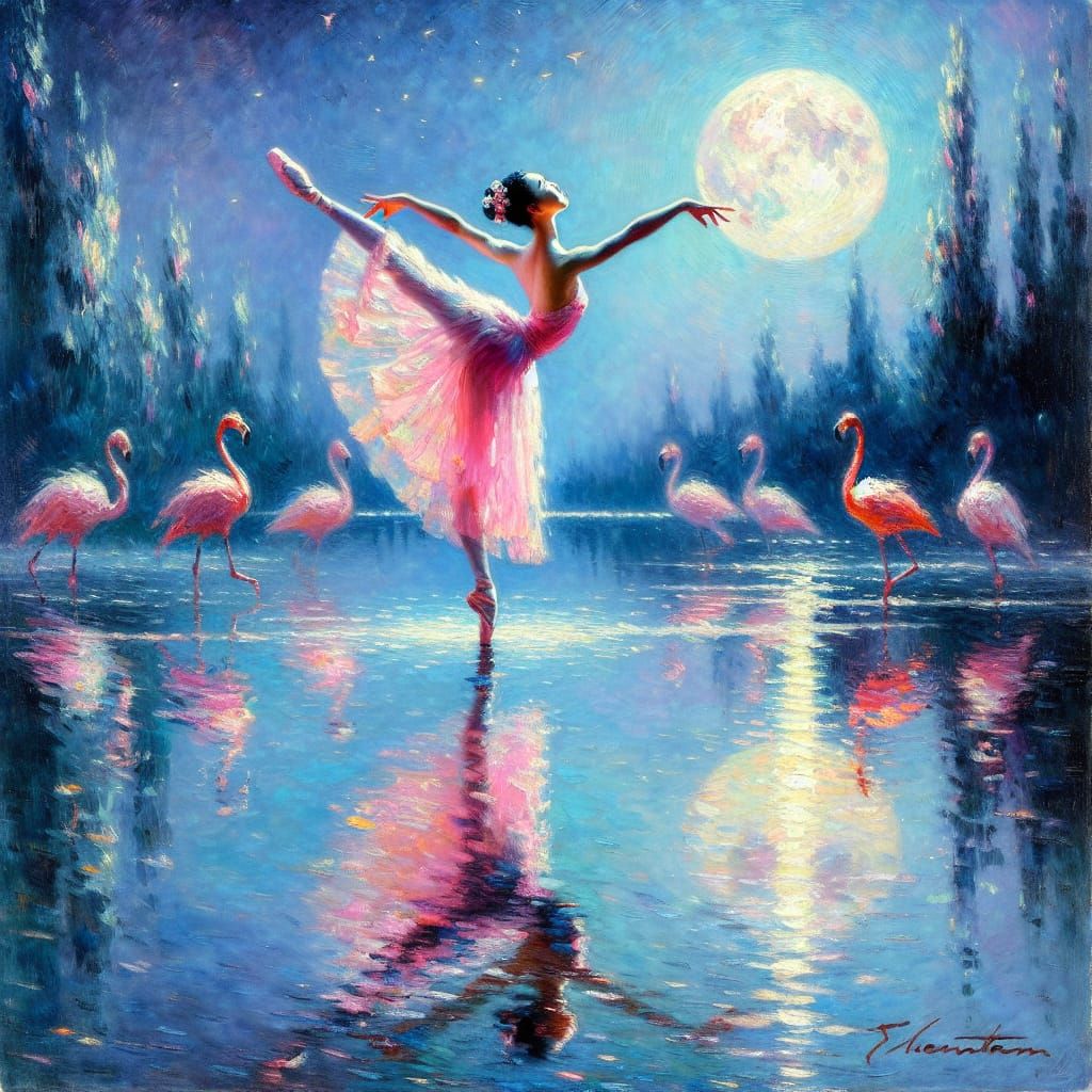 Moonlit Ballerina on a Serene Lake
