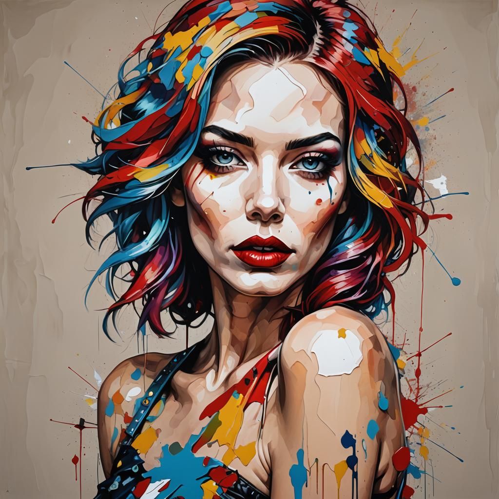 Pop Art Portrait of Woman with Colorful Hair