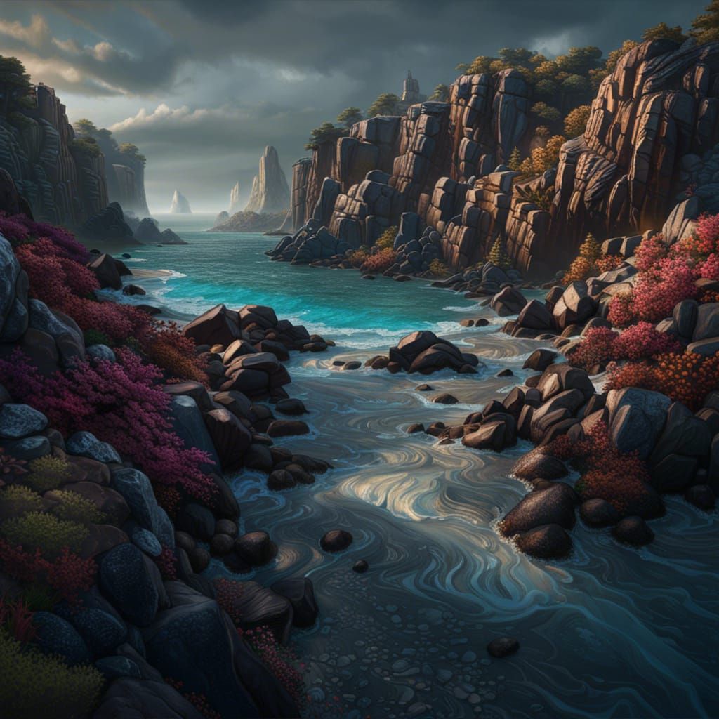 Fantasy Rocky Shorelines in Detailed Digital Art
