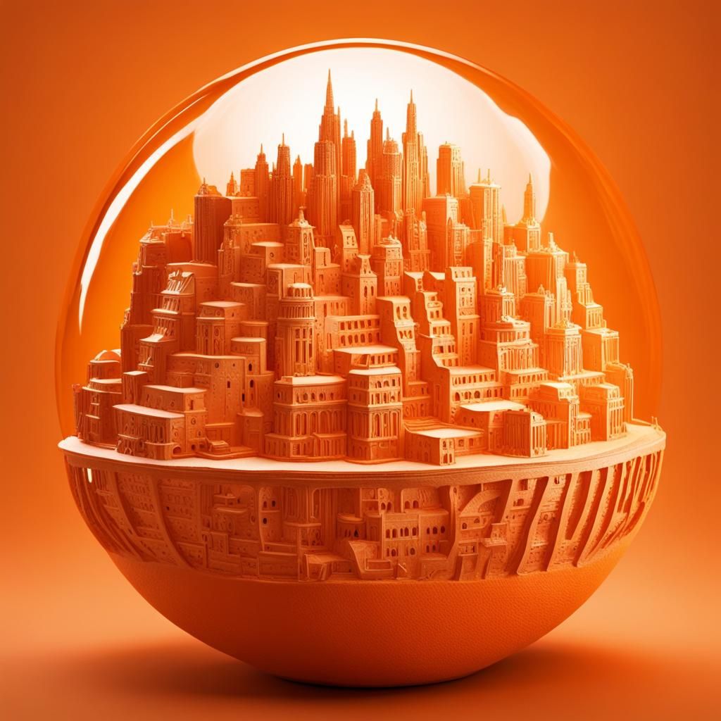 Magical Miniature Orange Metropolis Inside Orange Fruit
