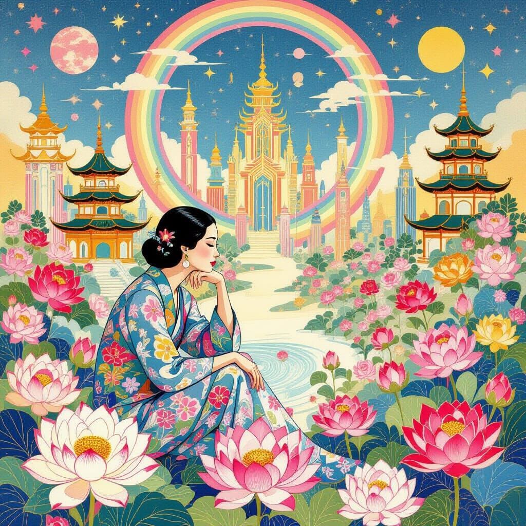 Surreal Anthropomorphic Figure in Art Deco Dreamscape