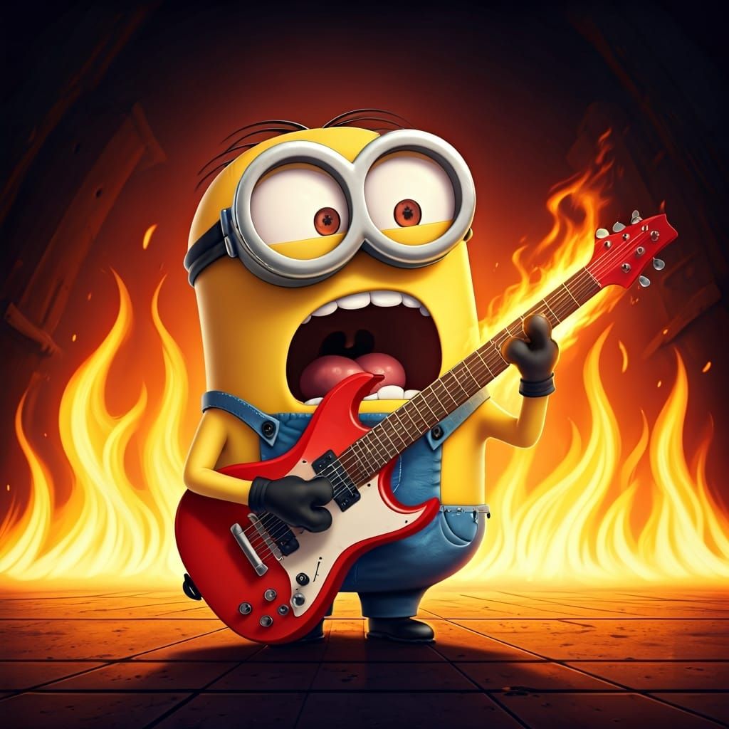 Minion Guitarist in Tex Avery Cartoon Style