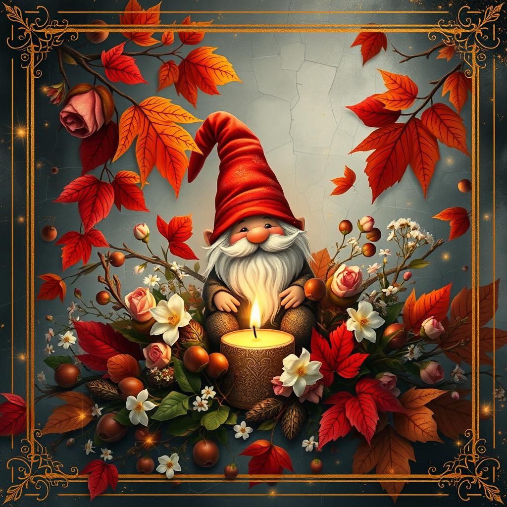 Autumnal Disney Gnome with Floral Arrangement