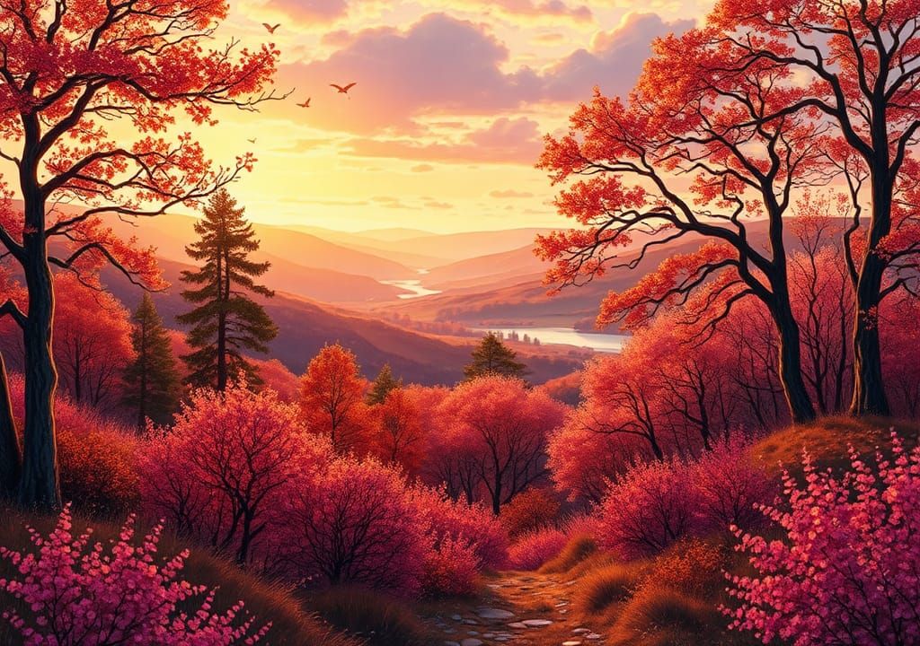 Scottish Autumn Landscape in Tiffany Style