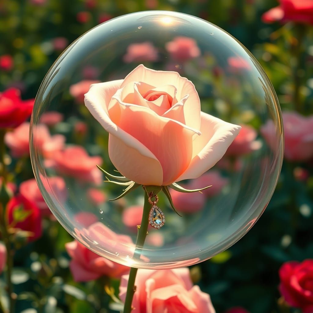 Pink Rose with Jewelry in Iridescent Bubble