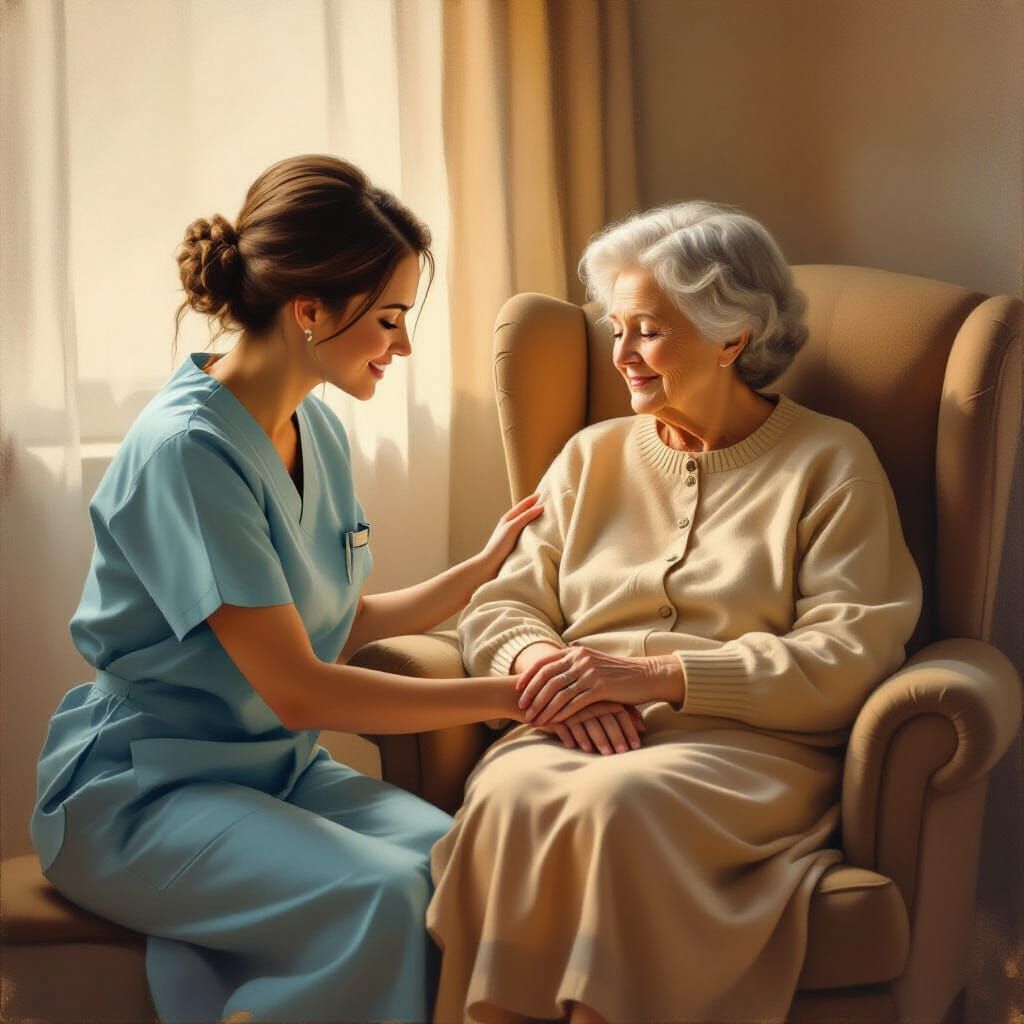 Nurse Tends to Elderly Person with Love and Care