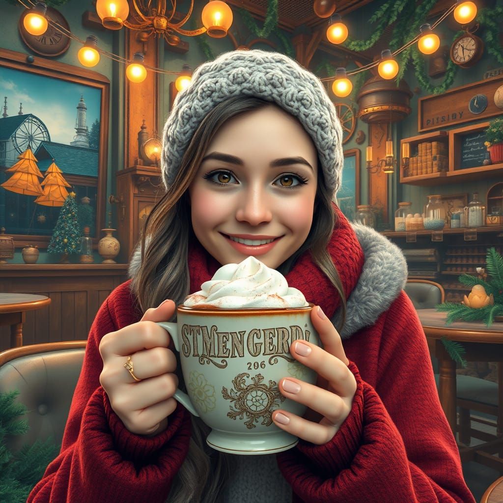 Cozy Winter Scene in a Vibrant Coffee Shop