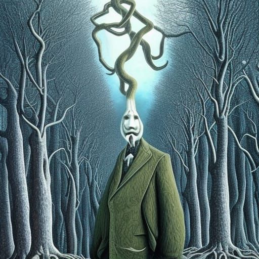 Monstrous Slender Man Hiding in Woods