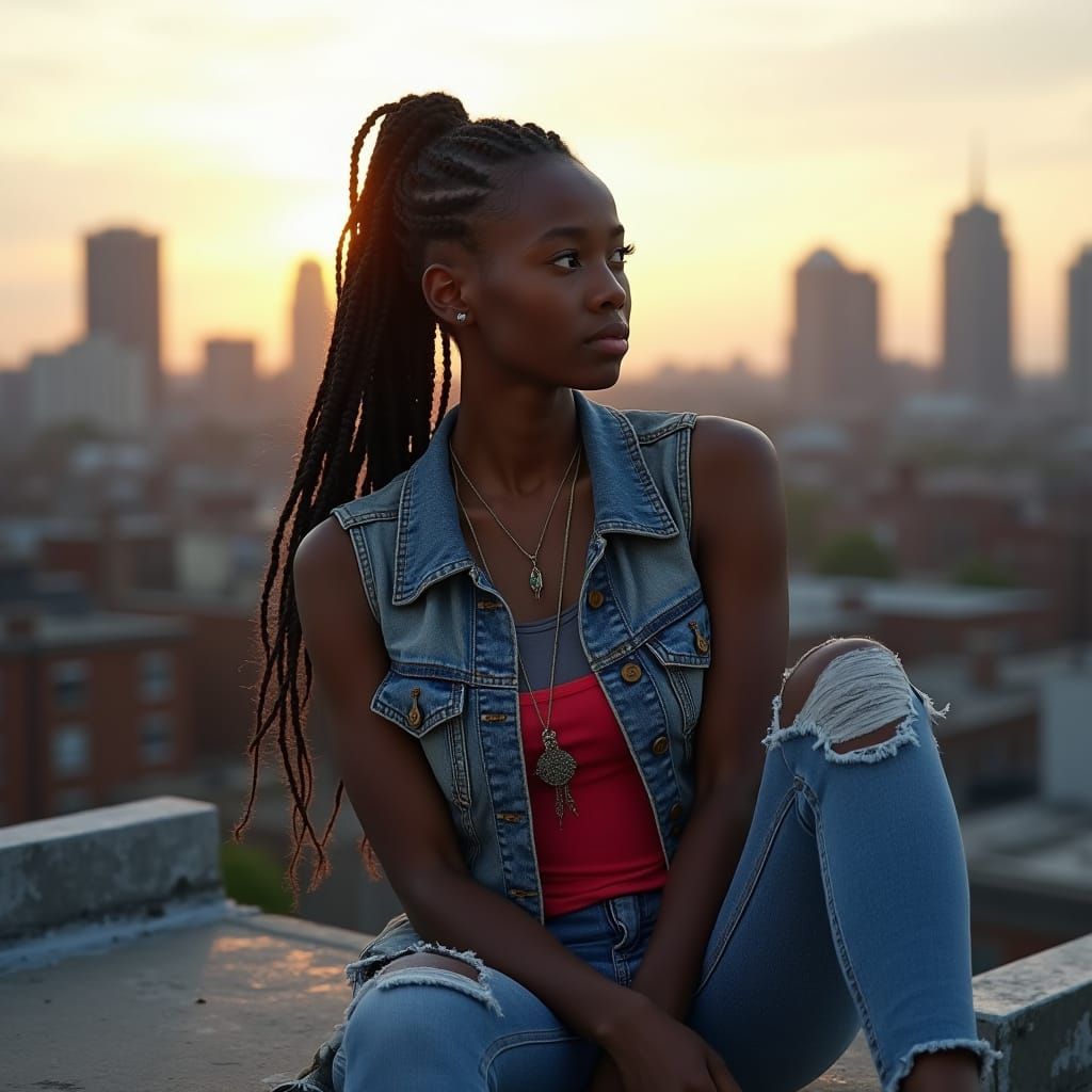 Contemplative Teen Girl Gazing at Boston Skyline