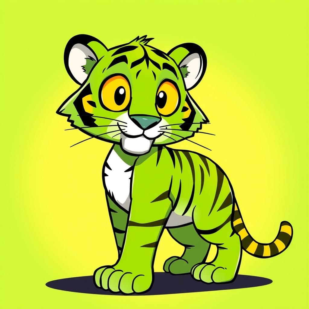 Vibrant Tiger with 70s Anime Style and Bright Yellow Stripes