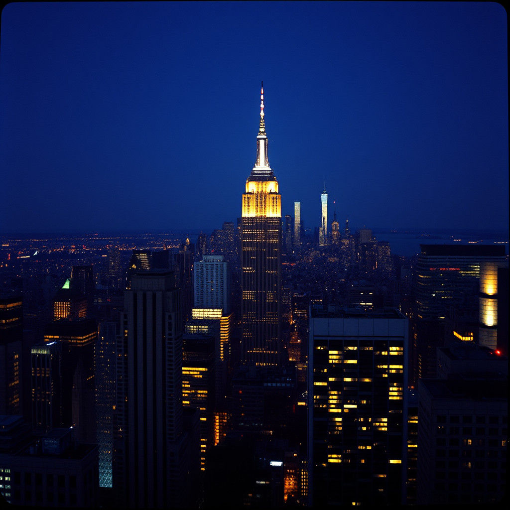 New York City Skyline at Night: Photorealistic Film Still