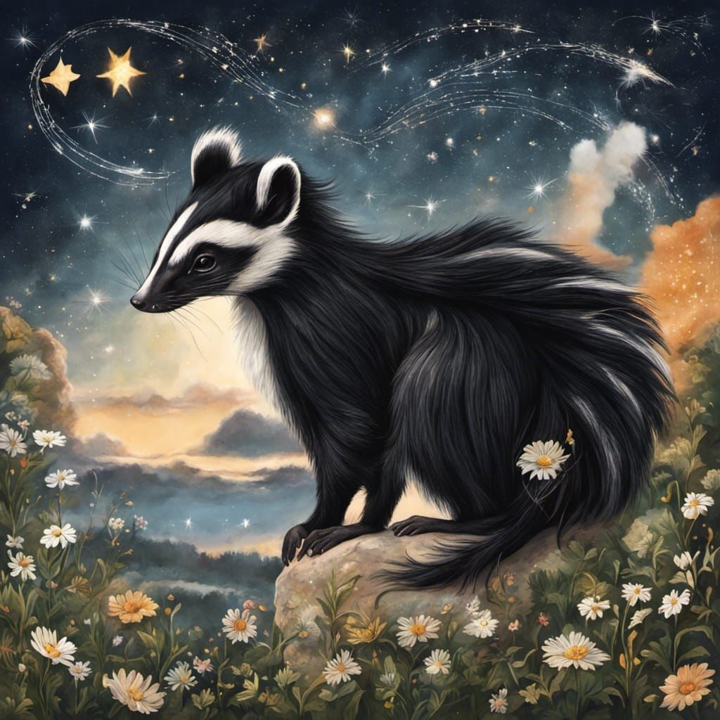 Skunk Under Magical Night Sky Illustration