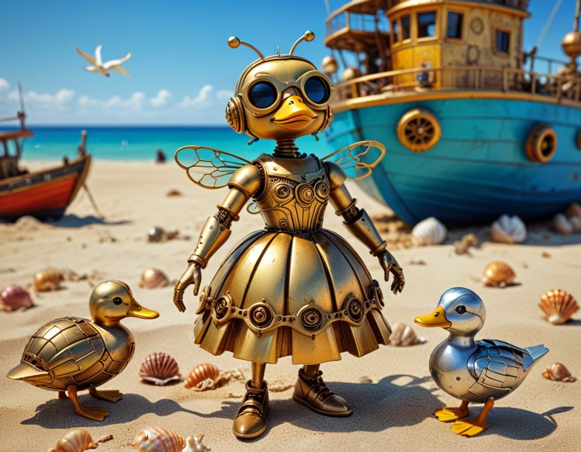 Steampunk Bee's Beach Vacation in 3D Photography