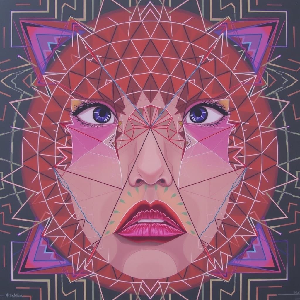 Hyperrealistic Harlequin in Geometric Wonderland