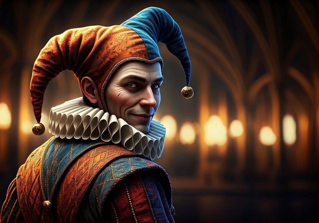 Medieval Jester in Lavish Court