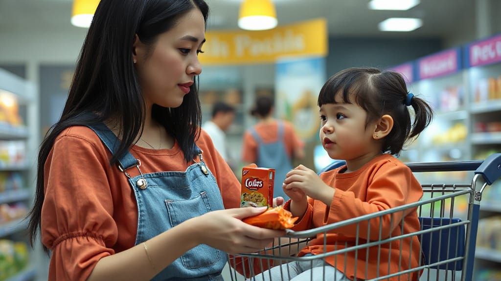 Mother and Daughter Cookie Shopping, Art Nouveau Style