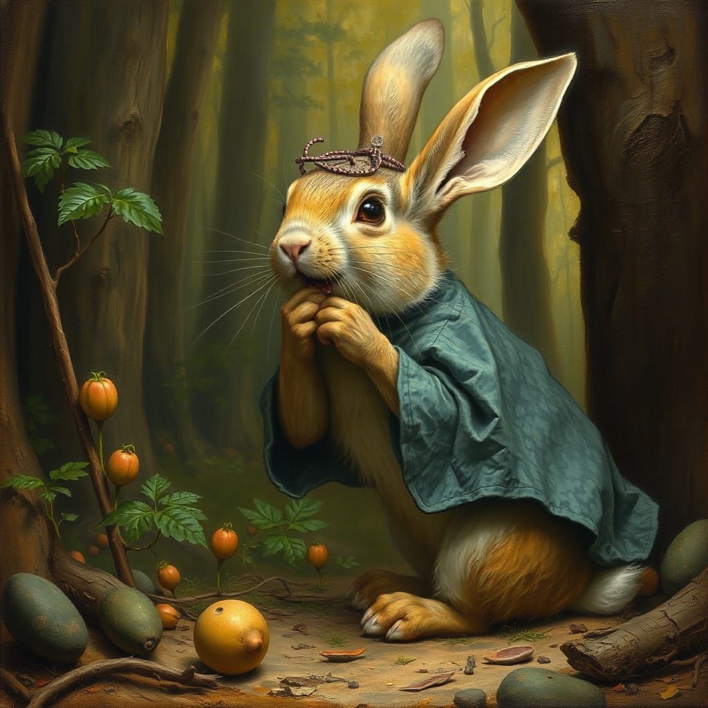 Menacing Rabbit Torments Forest, Blending Realism and Surrea...