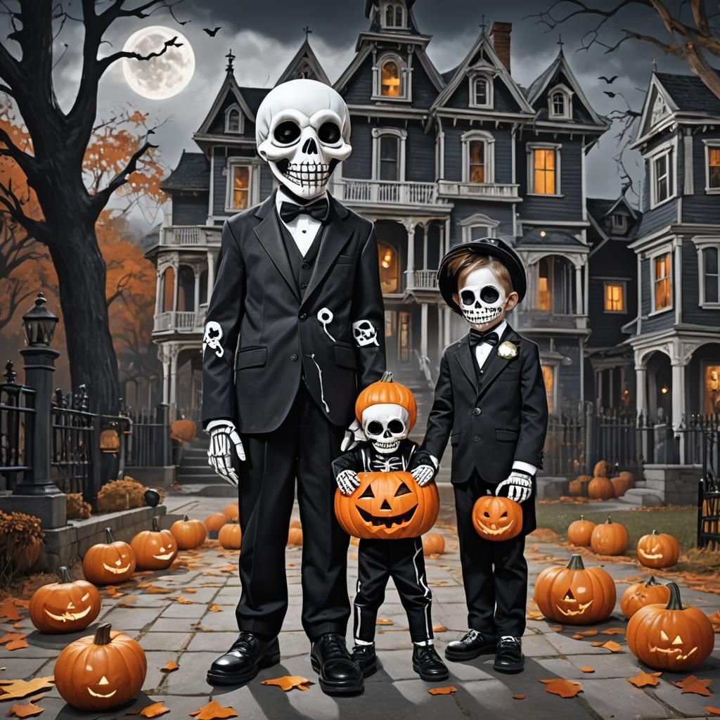 Skid and Pump in front of Haunted Mansion