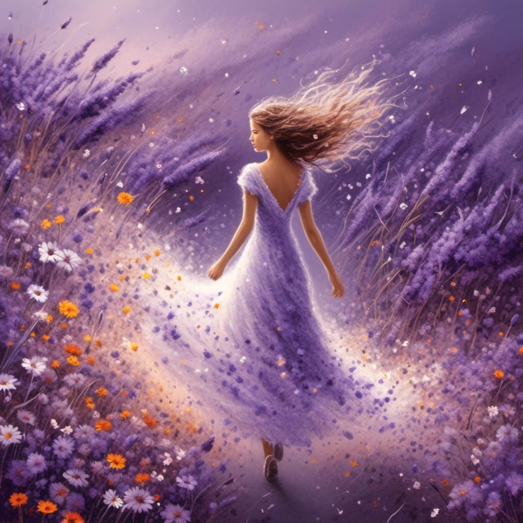 <lora:Flowers:1.0> Girl in a lavender dress 25